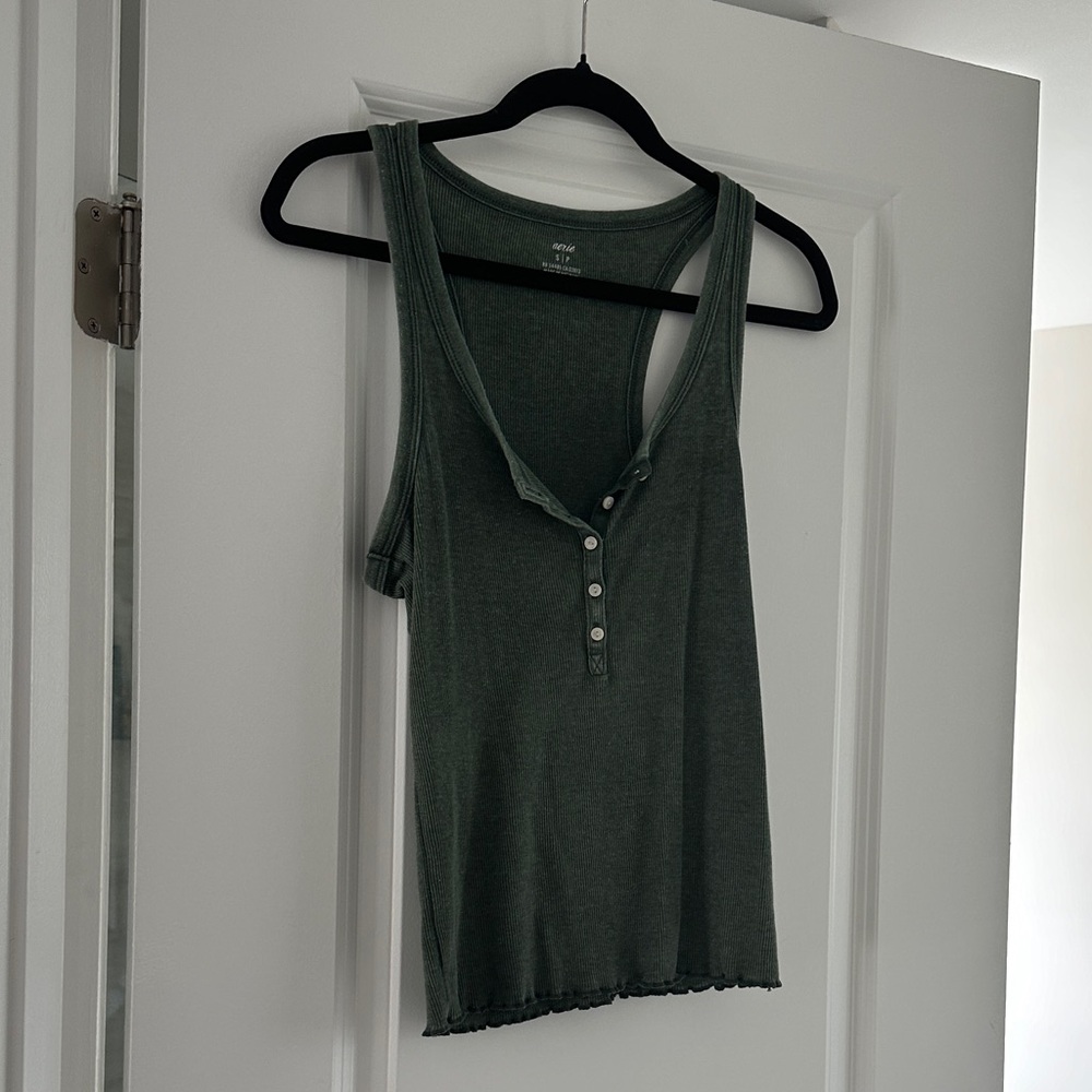 Aerie Dark Green Buttoned Tank Top